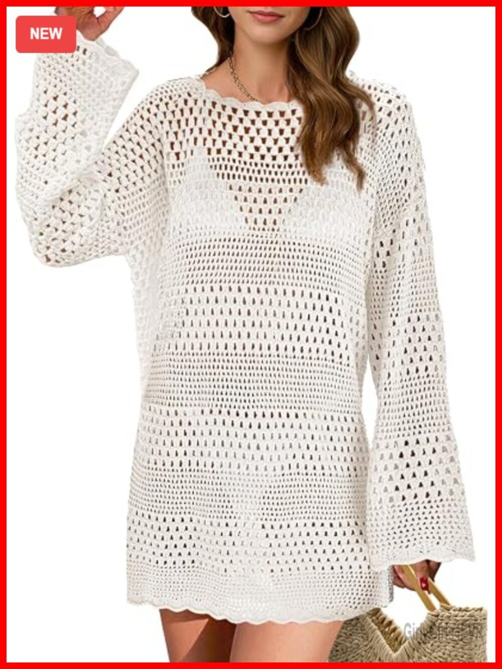 Crochet Swimsuit Cover Up Dress - Long Sleeve Beach Vacation Outfit